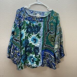 Anthropologie Tiny Womens M Patchwork Flowy Crop Top Long Sleeve Cottagecore